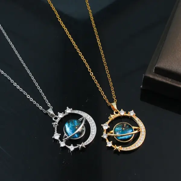 Wholesale Copper Titanium Steel Simple Style Plating Inlay Planet Zircon Pendant Necklace