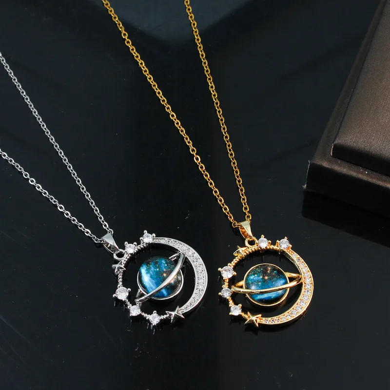 Wholesale Copper Titanium Steel Simple Style Plating Inlay Planet Zircon Pendant Necklace