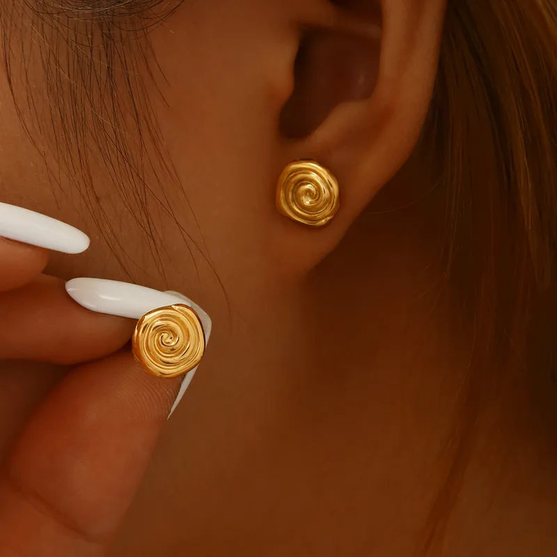 Wholesale Elegant Spiral Rose Gold Plated Stainless Steel Stud Earrings For Women Fashionable Minimalist High-End Feel Casual Chic