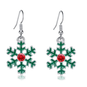 Green snowflake earrings