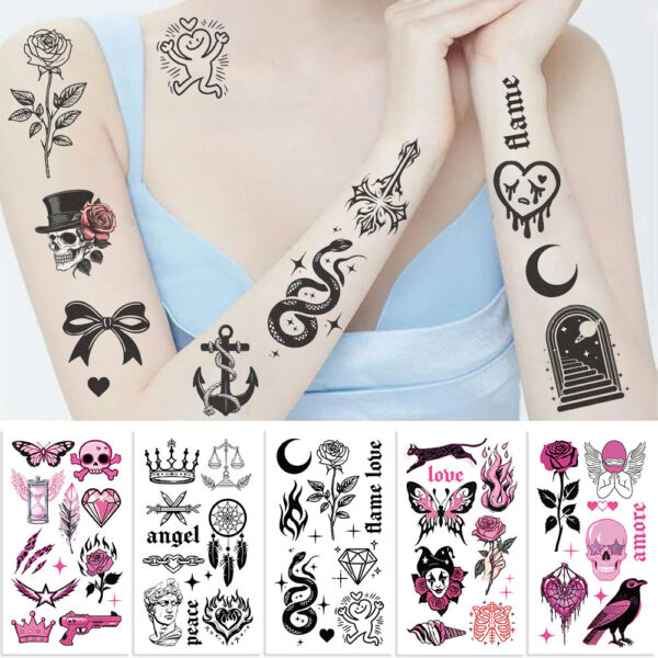 Wholesale New American Rose Skull Tattoo Waterproof Party Gift Funny Fun Face Stickers Cross-border Approved