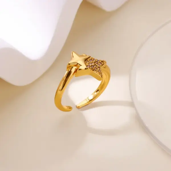 Wholesale 304 Stainless Steel Copper Star Heart Shape Butterfly Electroplating PVD Coated Zircon 18K Gold Plated White Gold Plated Elegant Classical Novelty Plating Open Rings Rings
