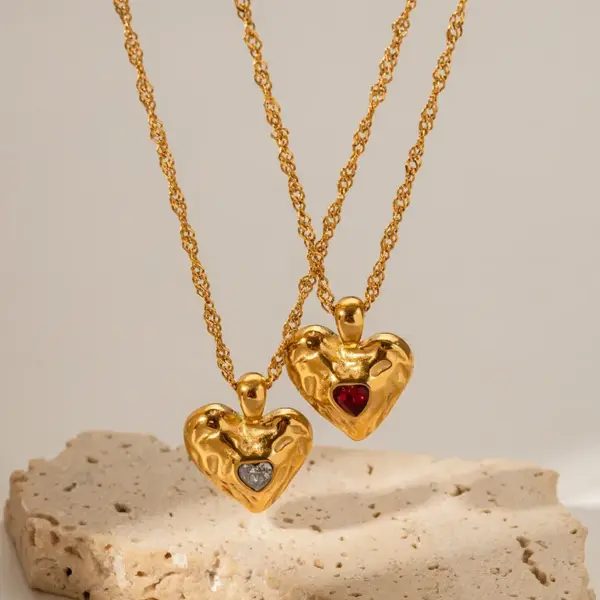304 Stainless Steel Heart Shape PVD Coated Zircon 18K Gold Plated Real Gold Plated Simple Style Waterproof Non Tarnish Plating Gold Pendant Necklace