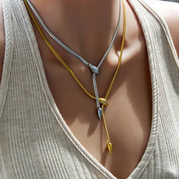 304 Stainless Steel Irregular PVD Coated Rhinestones Electroplated IG Style Basic French Style Snake Chain Lobster Trigger Clasp Closure Necklace Choker