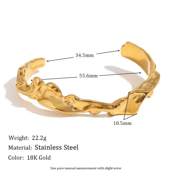 Wholesale PVD Coated Real Gold Plated 18K Irregular Waves 304 Stainless Steel Basic Simple Style Classic Waterproof Non Tarnish Bangle