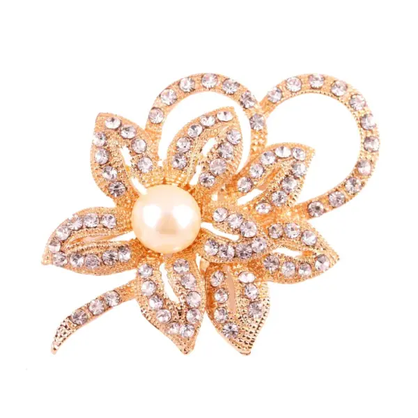 Wholesale Fashion Pin Flower Alloy Inlay Artificial Pearls Rhinestones Women'S Brooches