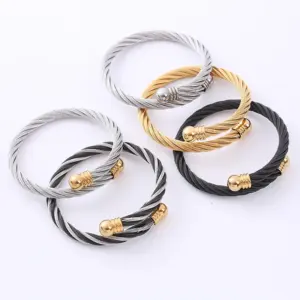 PVD Coated 18K Gold Plated Bulb 304 Stainless Steel Retro Waterproof Non Tarnish 304 Stainless Steel Bangle