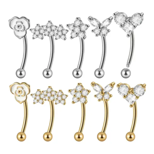 1 Piece Ear Cartilage Rings & Studs Casual Tropical Sweet Heart Shape Flower Butterfly 304 Stainless Steel Zircon Ion Plating (IP) 18K Gold Plated Lip