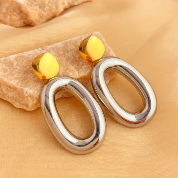 PVD Coated Real Gold Plated 18K Gold Irregular Oval 304 Stainless Steel Elegant Retro Waterproof Non Tarnish Drop Earrings