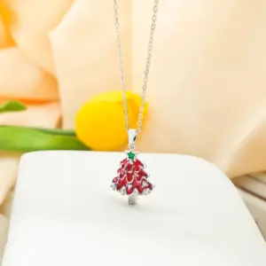 Xl754 Red Christmas Tree Necklace / Silver