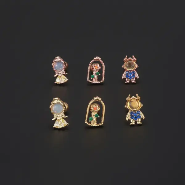 Wholesale 1 Piece Ig Style Simple Style Cartoon Plating Inlay Brass Zircon 18k Gold Plated White Gold Plated Ear Studs