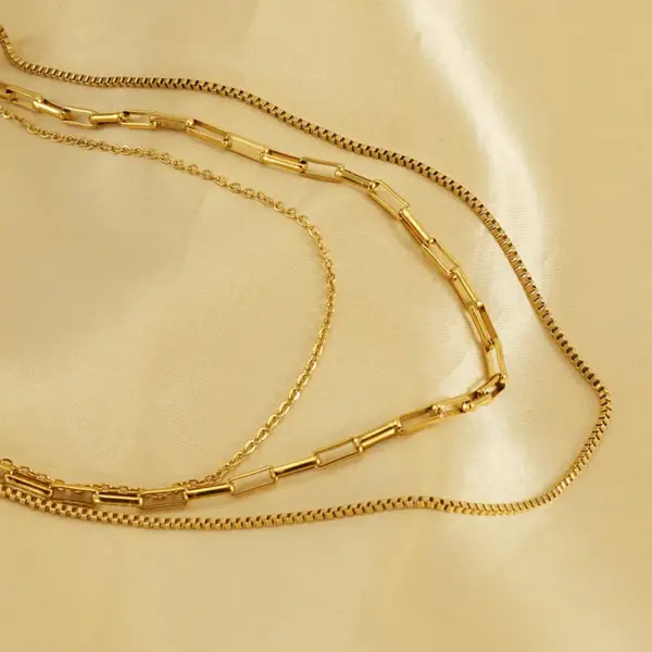 Wholesale PVD Coated 18K Gold Plated Solid Color 304 Stainless Steel Casual Simple Style Waterproof Non Tarnish 304 Stainless Steel Layered Necklaces