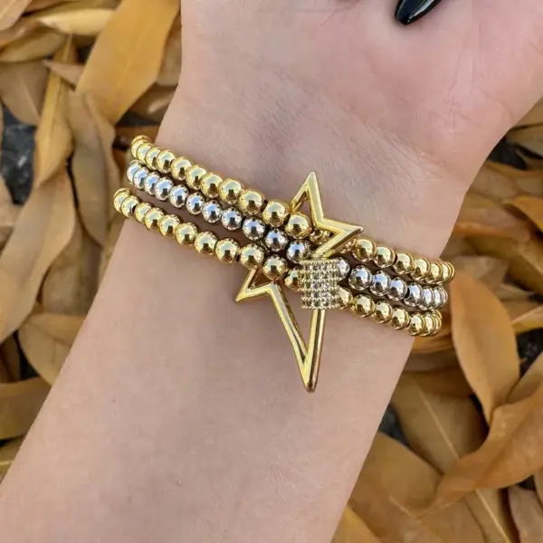 Wholesale Jewelry Casual Simple Style Pentagram Heart Shape Brass 18K Gold Plated Bracelets Beaded Chain