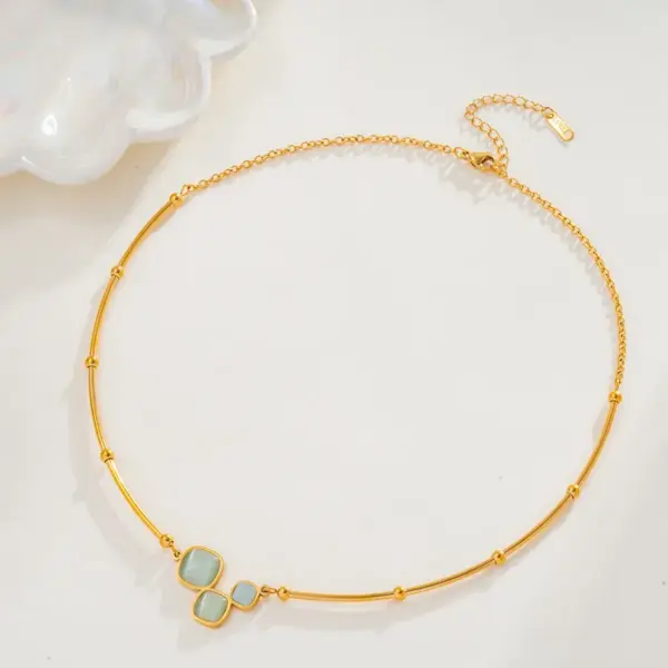 Wholesale PVD Coated Square 304 Stainless Steel Glam Romantic Waterproof Non Tarnish Bracelets Necklace