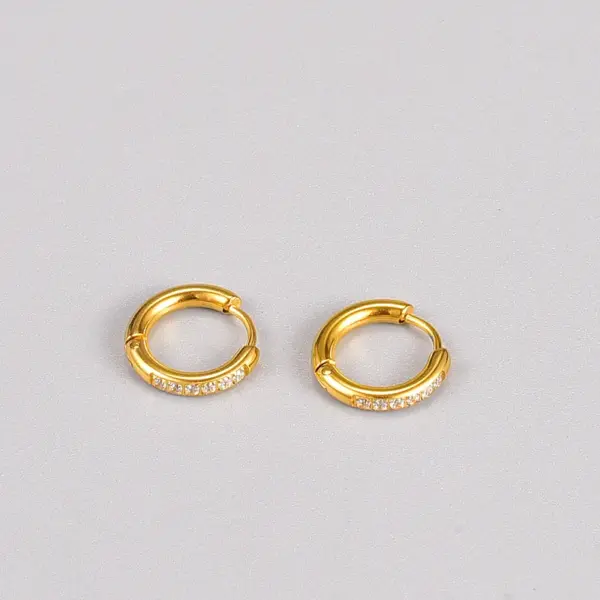 Wholesale 304 Stainless Steel O-Shape PVD Coated Rhinestones 18K Real Gold Plated 18K Gold Fashion Waterproof Non Tarnish Gold Plated Earrings