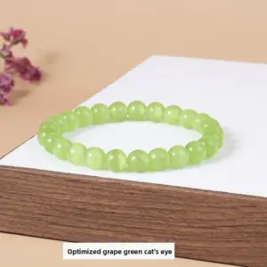 Optimized Grape Green Cat's Eye Stone Bracelet / Diameter 8.1-8.8mm (about 21-23 Pieces)