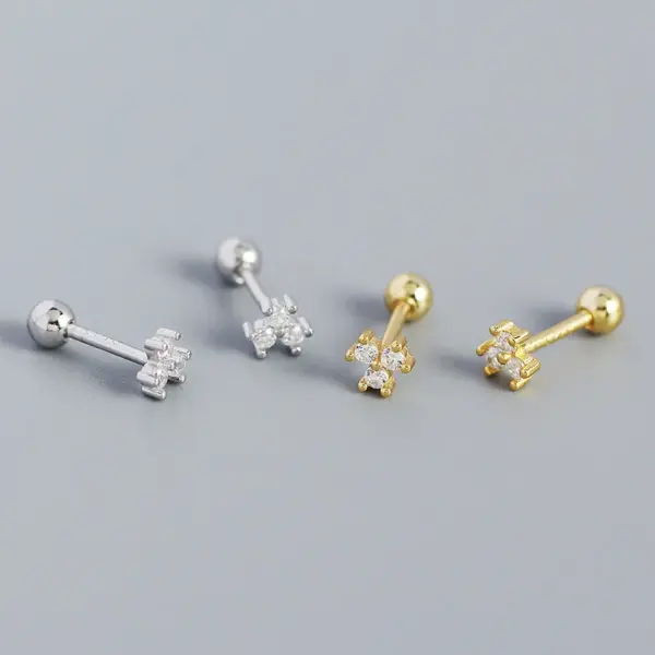 1 Pair 925 Sterling Silver Zircon Geometric Ear Studs