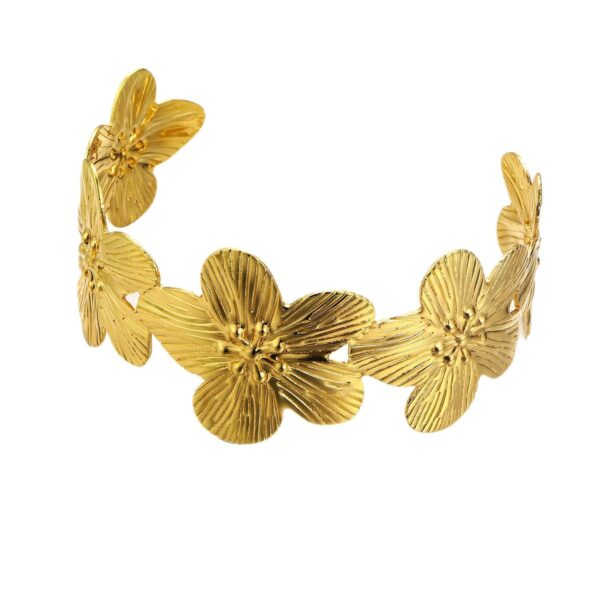 Wholesale European and American Cross-border New Fashion Exaggerated Creative Geometric Flower Opening Bracelet Iron Gold Mosaic Flower Women's Handpiece