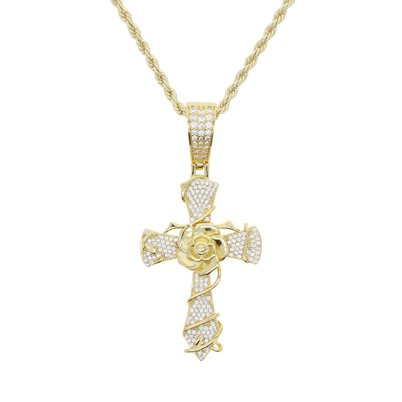 Wholesale New Xiyin Europe and the United States cross-border jewelry cross pendant personalized creative rose hip-hop men's necklace