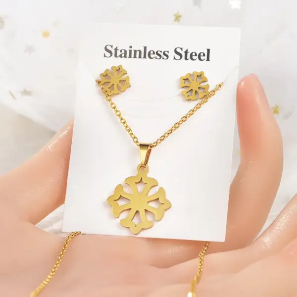 Wholesale Simple Style Palm Moon Paw Print Titanium Steel Women's Earrings Necklace 1 Set