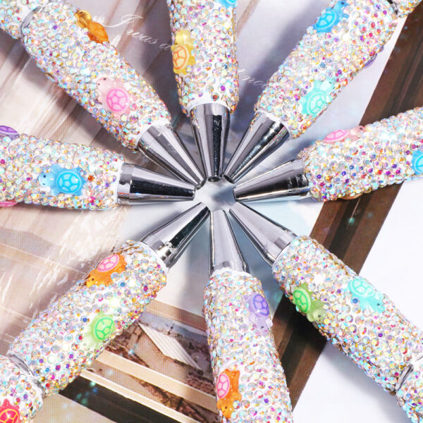 Wholesale Cross-Border New Cute Colorfulful Little Turtle Full of Diamonds Loose Beads Beaded Pen DIY Bead Ballpoint Pen Jewelry Accessories