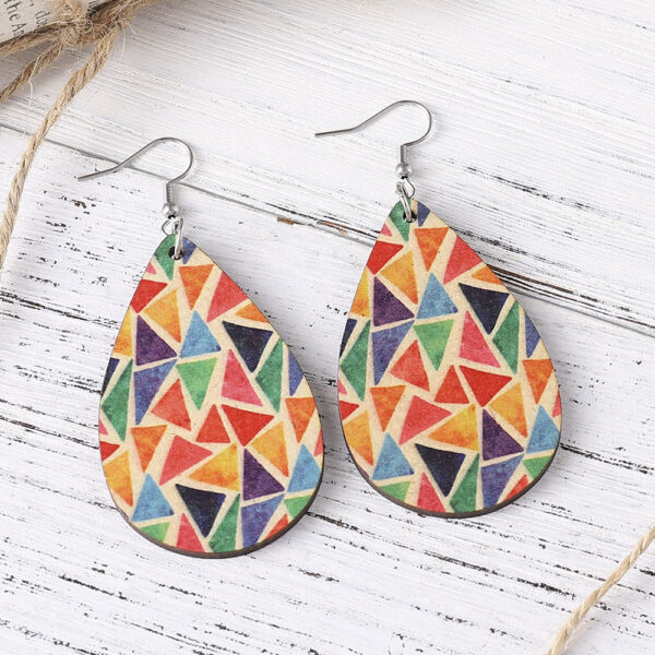 Wholesale Geometric colorful triangle earrings double-sided wooden teardrop earrings female Bohemian earrings