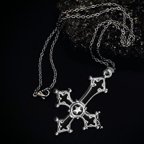 Wholesale Amazon Cross-Border Blood Red Gothic Inverted Cross Pendant Necklace Jewelry European and American Punk Style Cross Ornaments