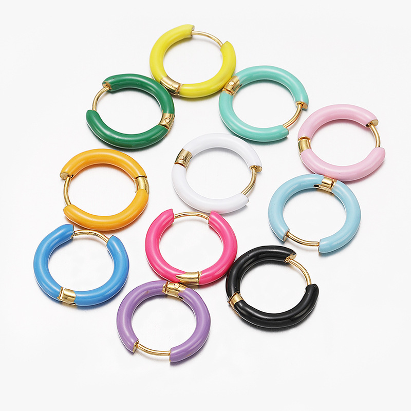 Wholesale 12mm Oil op Earrings 10 Colorful Stainless Steel Earrings Wholesale Japanese and Korean Elegant Simple Colorfulful Round Earrings Earrings