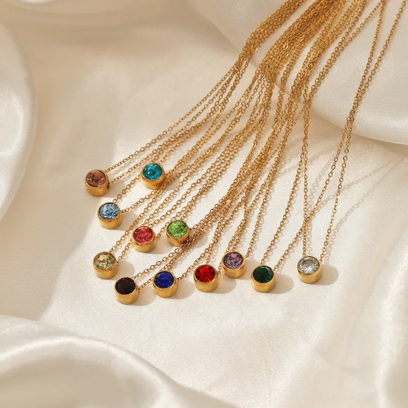 Wholesale Jewelry Simple Style Round 304 Stainless Steel Rhinestones Plating Stainless Steel Necklaces