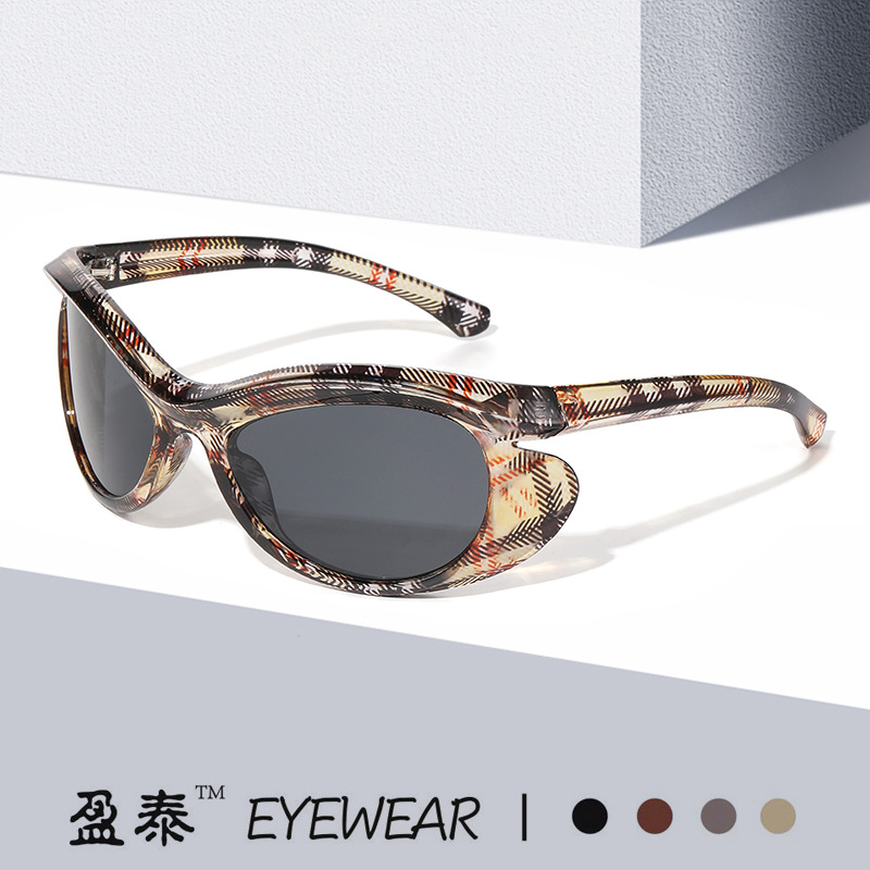 Wholesale Hair Hoop Cat's Eye Sunglasses Men's Internet-famous Fashion Fashion Street Beat Glasses Men's and Women's Hot Girls Plaid Sunglasses Anti-U