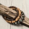 Wholesale Cross-Border New Coconut Shell Wood Chip Multi-Layer Stacked Bracelet Set European and American Retro Men's African Turquoise Wood Bead Bracelet