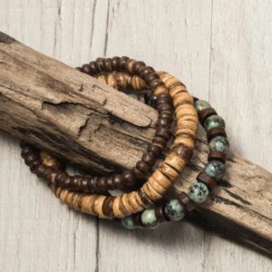 Wholesale Cross-Border New Coconut Shell Wood Chip Multi-Layer Stacked Bracelet Set European and American Retro Men's African Turquoise Wood Bead Bracelet