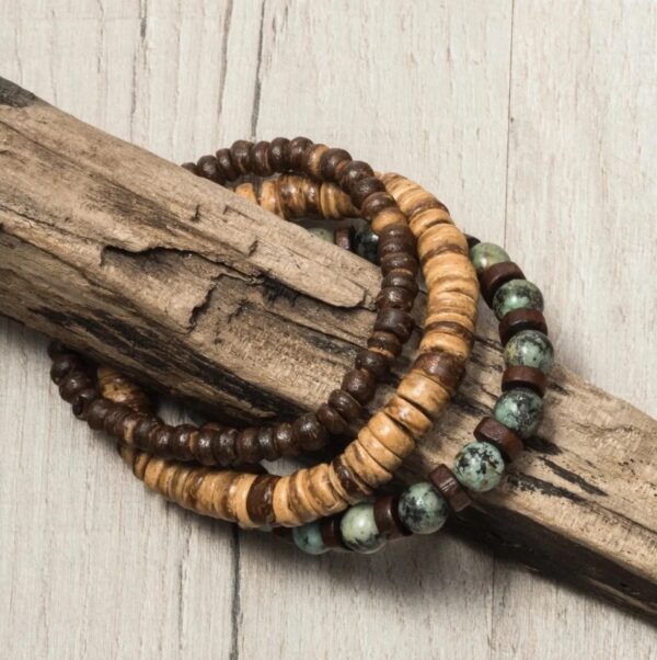 Wholesale Cross-Border New Coconut Shell Wood Chip Multi-Layer Stacked Bracelet Set European and American Retro Men's African Turquoise Wood Bead Bracelet
