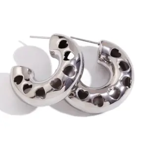 30mm Hollow Heart Glossy Ear Ring-Steel Color