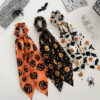 Wholesale Hot-selling Halloween ribbon hair tie, new style, funny pumpkin satin print, women's ponytail scrunchie hair accessory