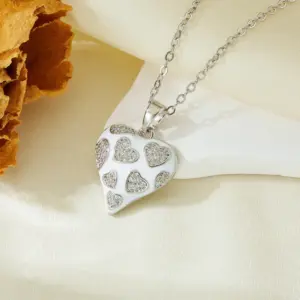 Silver White Heart Necklace T021