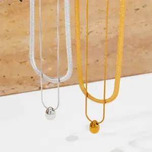 Wholesale PVD Coated Real Gold Plated 16K White Plating Water Droplets 304 Stainless Steel Simple Style Waterproof Non Tarnish Double Layer Necklaces
