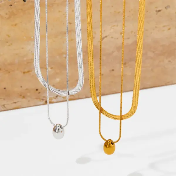 Wholesale PVD Coated Real Gold Plated 16K White Plating Water Droplets 304 Stainless Steel Simple Style Waterproof Non Tarnish Double Layer Necklaces