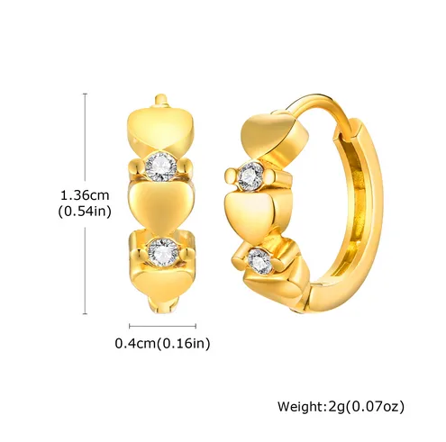 201 Stainless Steel Heart Shape Flower PVD Coated Zircon Real Gold Plated 18K Gold Basic Simple Style Waterproof Non Tarnish Earrings