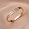 Wholesale Vacuum Plating Real Gold Plated 18K Geometric 304 Stainless Steel Glam Luxurious Classic Style Waterproof Non Tarnish Bangle