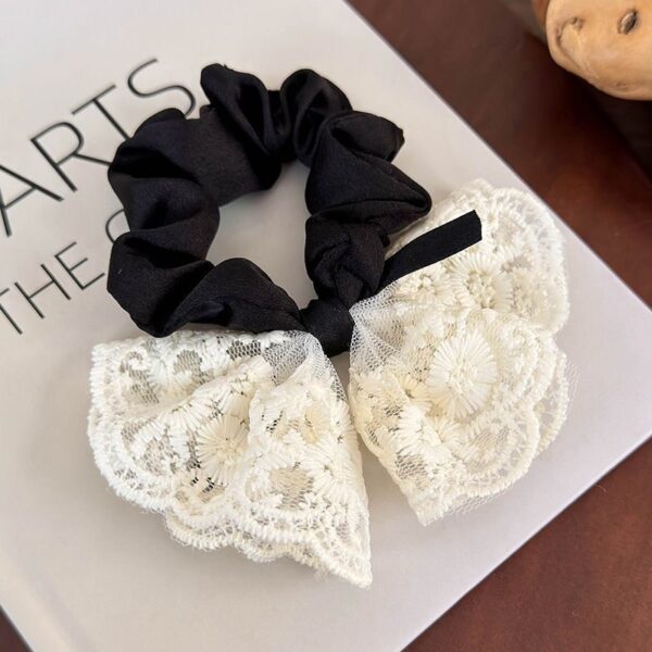 Wholesale White Lace Bow Large Intestine Hair Ring Korean Style Hair Rope Internet Popular New Style Women's Hair Rope Hair Rope