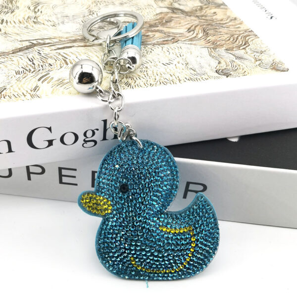 Wholesale cartoon animal duck key chain rhinestone small yellow duck key chain
