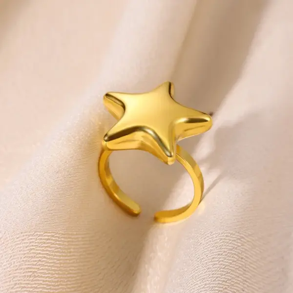 Wholesale PVD Coated Real Gold Plated Round Star Heart Shape 304 Stainless Steel Simple Style Classic Style Waterproof Non Tarnish Open Rings