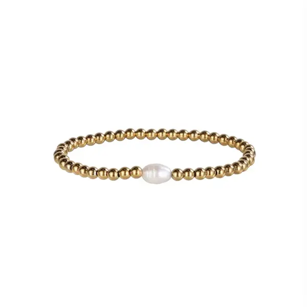 Wholesale Elegant Round Stainless Steel Freshwater Pearl Plating Gold Plated Bracelets