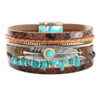 Wholesale Vintage Feather Blue Turquoise Gravel Multi-Layer Leather Bracelet