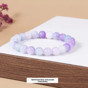 Optimized Blue Purple Floating Flower Chalcedony Bracelet / Diameter 8.1-8.8mm (about 21-23 Pieces)