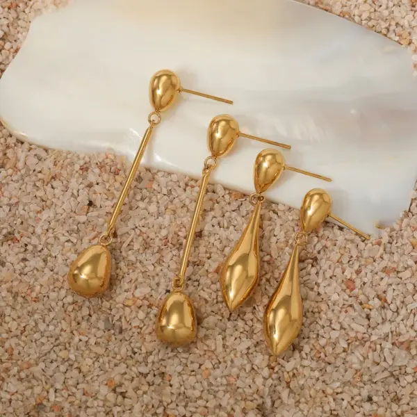 Wholesale PVD Coated Real Gold Plated 16K Gold White Gold Plated Gold Plating Water Droplets 304 Stainless Steel Casual Artistic Waterproof Non Tarnish Drop Earrings