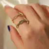 Wholesale Jewelry Vintage Style Rectangle Copper Zircon PVD Coated Plating Open Ring