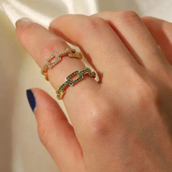 Wholesale Jewelry Vintage Style Rectangle Copper Zircon PVD Coated Plating Open Ring