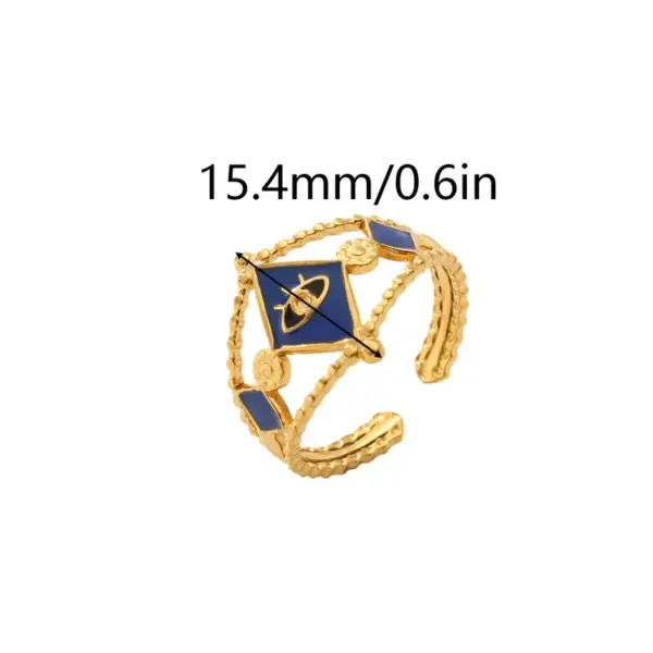 Wholesale Jewelry Retro Eye Flower Snake 304 Stainless Steel 18K Gold Plated Enamel Open Rings